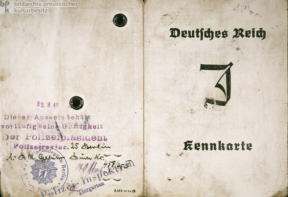 Front and Back Covers of a Compulsory Identification Card for Jews, Issued in Berlin (1939)